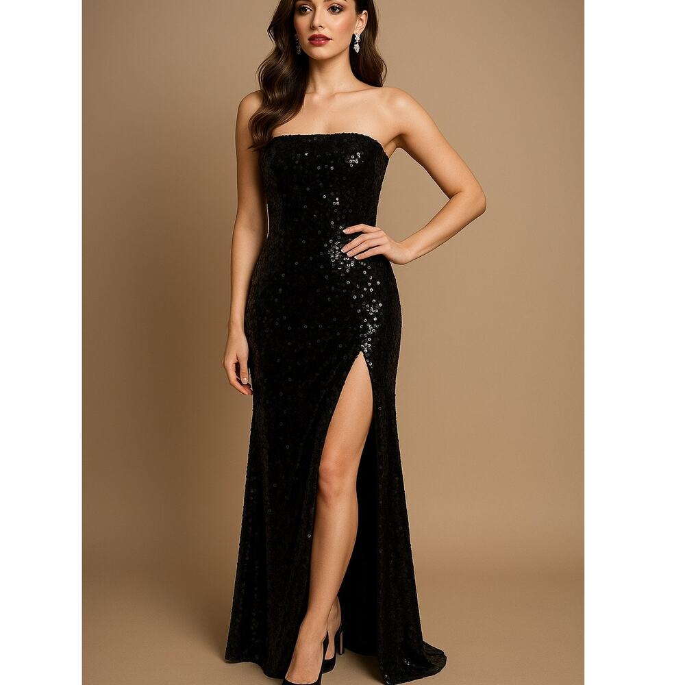 NWT Maniju Black Sequin Strapless Dress 2X